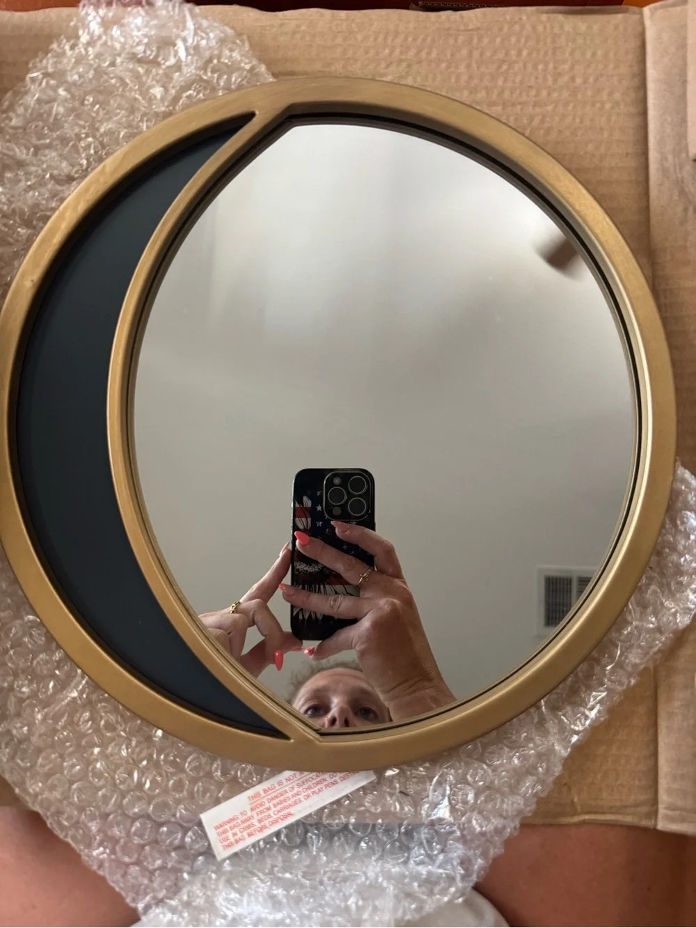 Gold & Matte Black Crescent Moon Round Wall Mirror